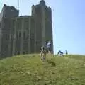 DH, Bill, Marc and Sue climb up the motte, The BSCC Annual Bike Ride, Orford, Suffolk - 12th July 2003