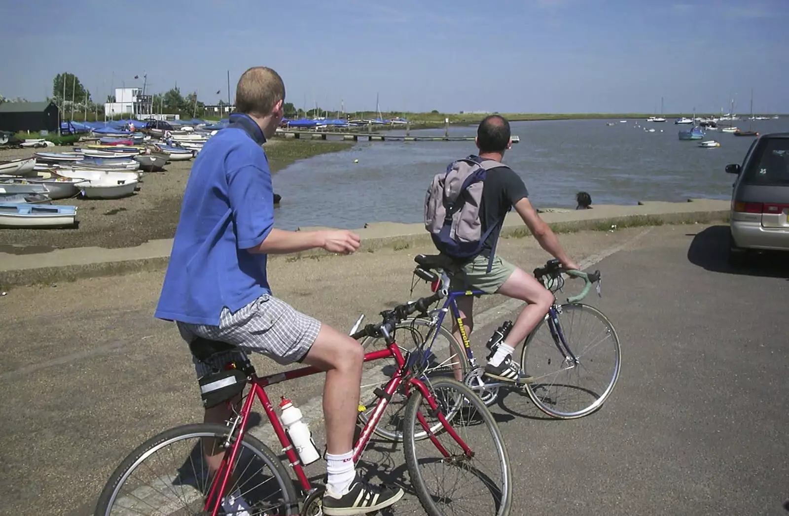 Bill and DH look out over the river, from The BSCC Annual Bike Ride, Orford, Suffolk - 12th July 2003