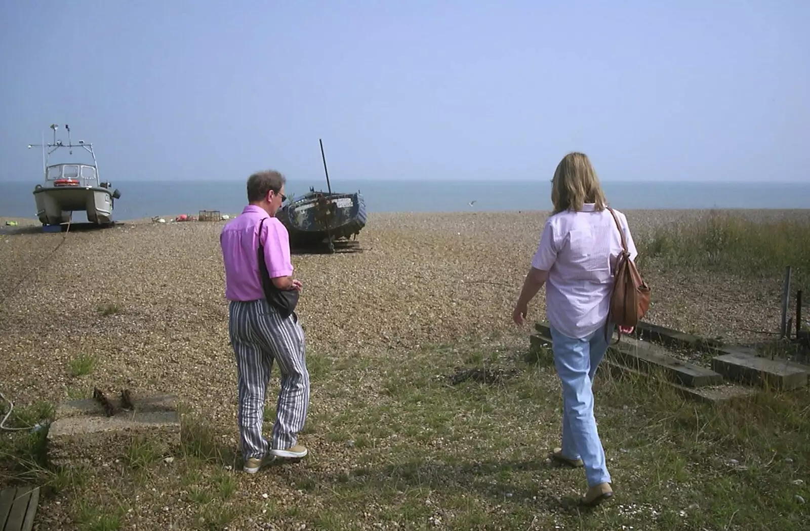 Mike and Mother on the shingle beach, from Mother and Mike Visit Aldeburgh, Suffolk - 8th August 2003