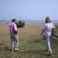 Mike and Mother on the shingle beach, Mother and Mike Visit Aldeburgh, Suffolk - 8th August 2003