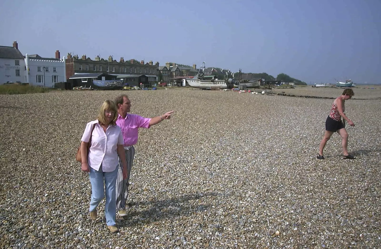 Mike points out to sea, from Mother and Mike Visit Aldeburgh, Suffolk - 8th August 2003