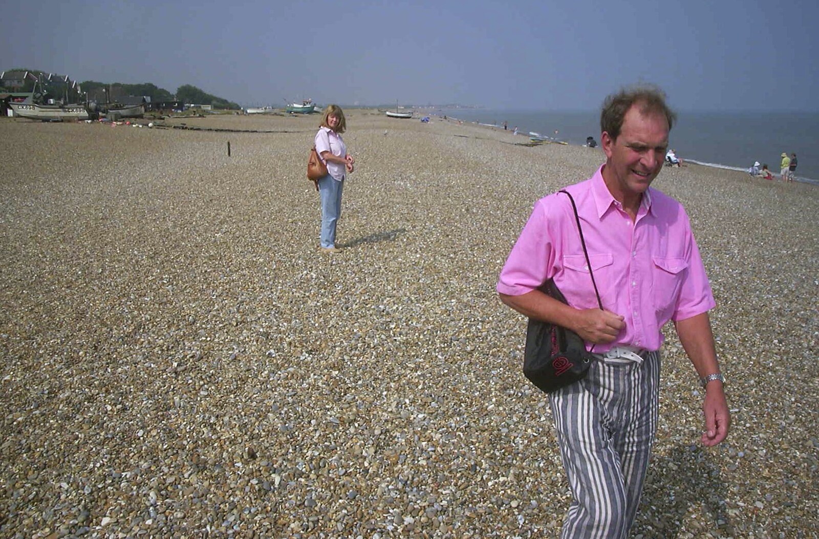 Mike strides around in stripey trousers from Mother and Mike Visit Aldeburgh, Suffolk - 8th August 2003