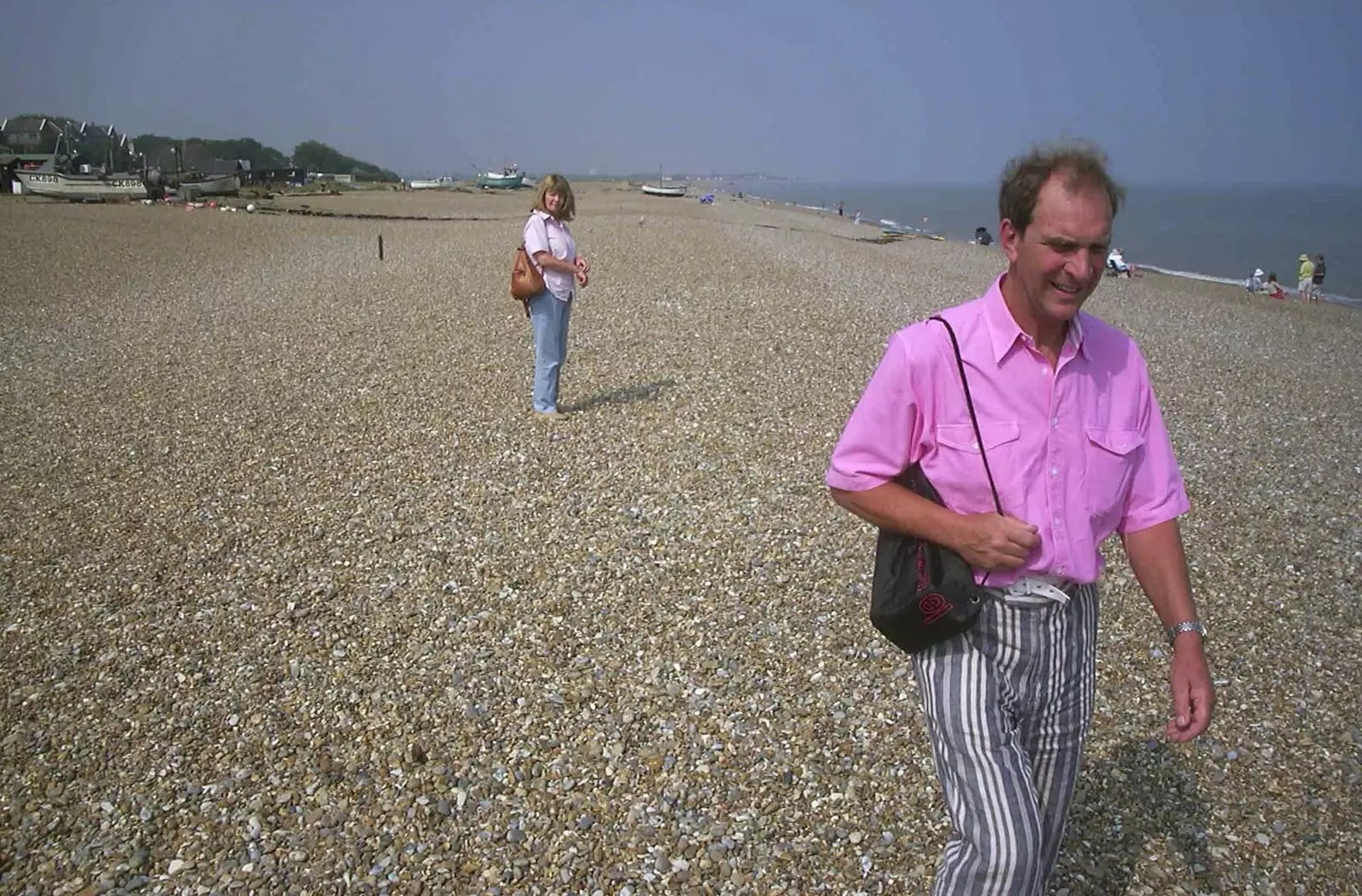 Mike strides around in stripey trousers, from Mother and Mike Visit Aldeburgh, Suffolk - 8th August 2003