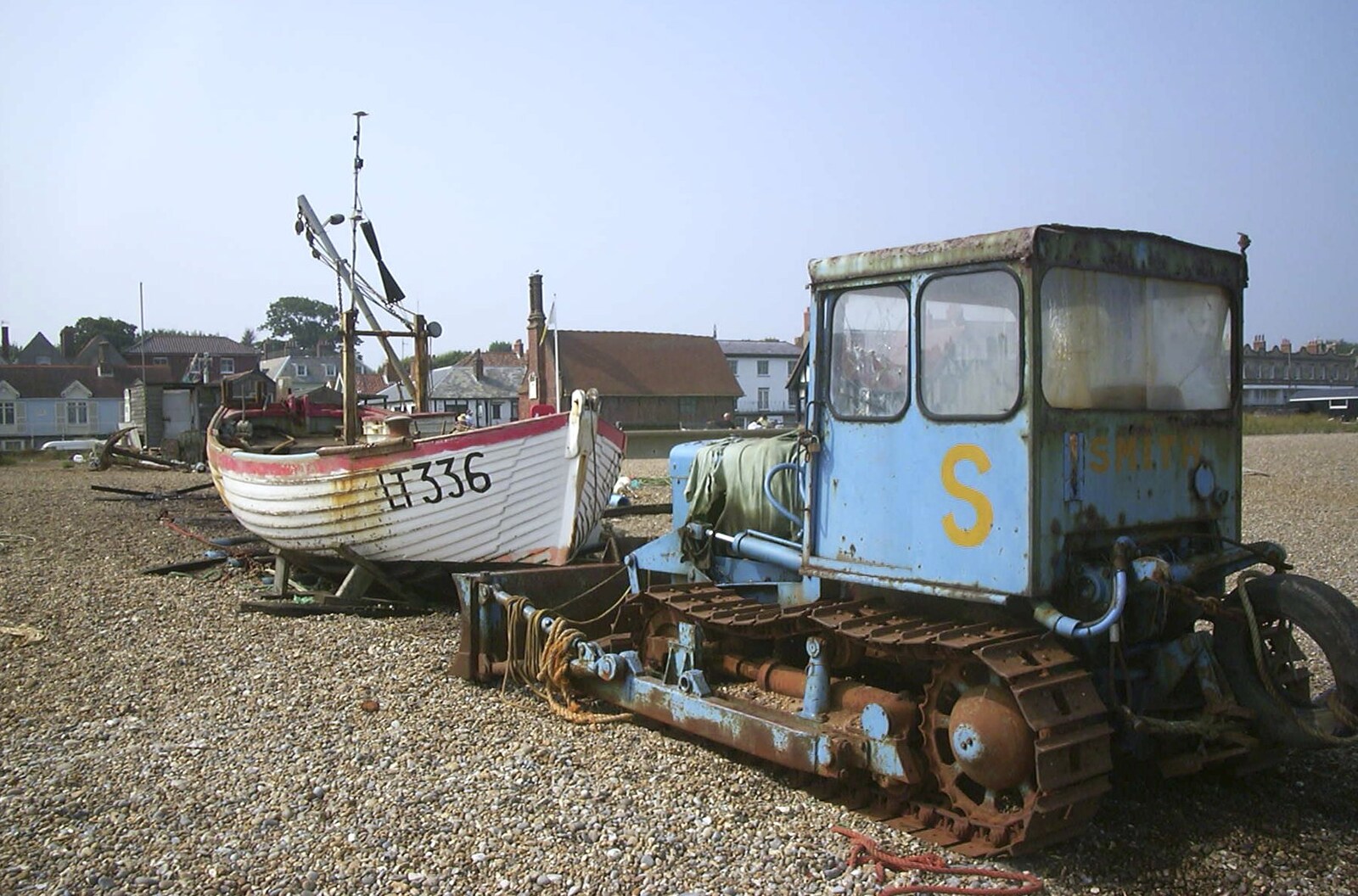A fishing boat and a rusty bulldozer from Mother and Mike Visit Aldeburgh, Suffolk - 8th August 2003