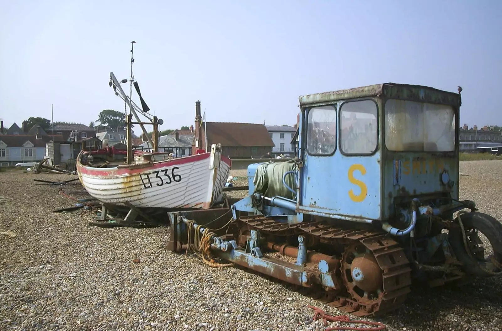 A fishing boat and a rusty bulldozer, from Mother and Mike Visit Aldeburgh, Suffolk - 8th August 2003