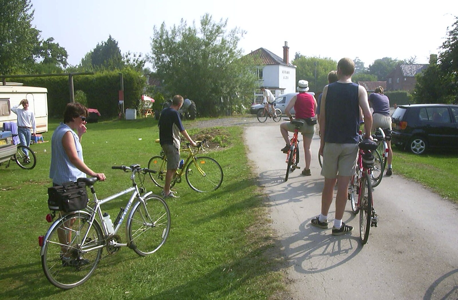 The bikes head off from A BSCC Camping Trip to the Fox Inn, Shadingfield, Suffolk - 9th August 2003