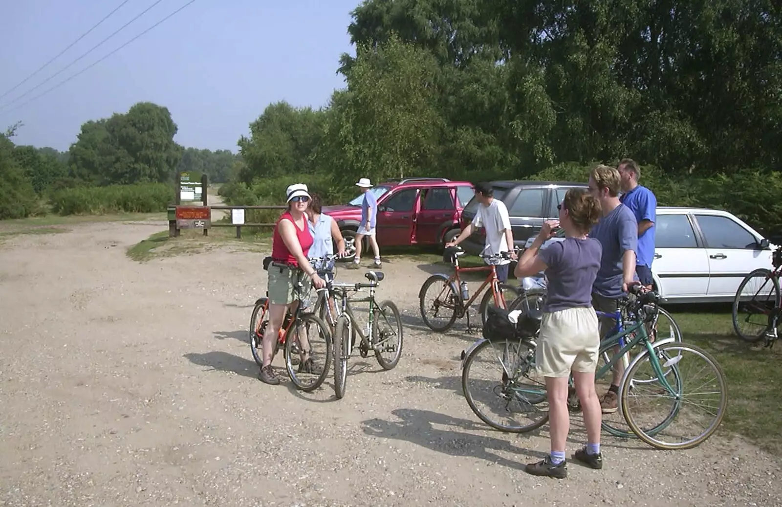 The gang on bikes on Lodge Road, from A BSCC Camping Trip to the Fox Inn, Shadingfield, Suffolk - 9th August 2003