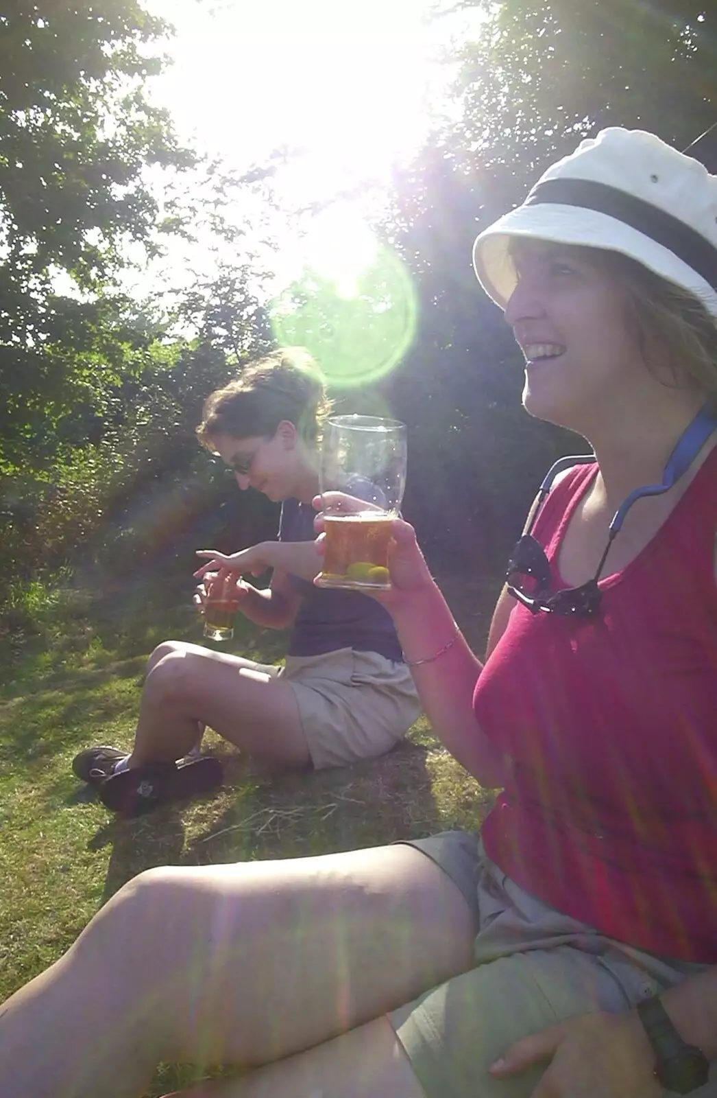 Suey and Sarah in the sun, from A BSCC Camping Trip to the Fox Inn, Shadingfield, Suffolk - 9th August 2003