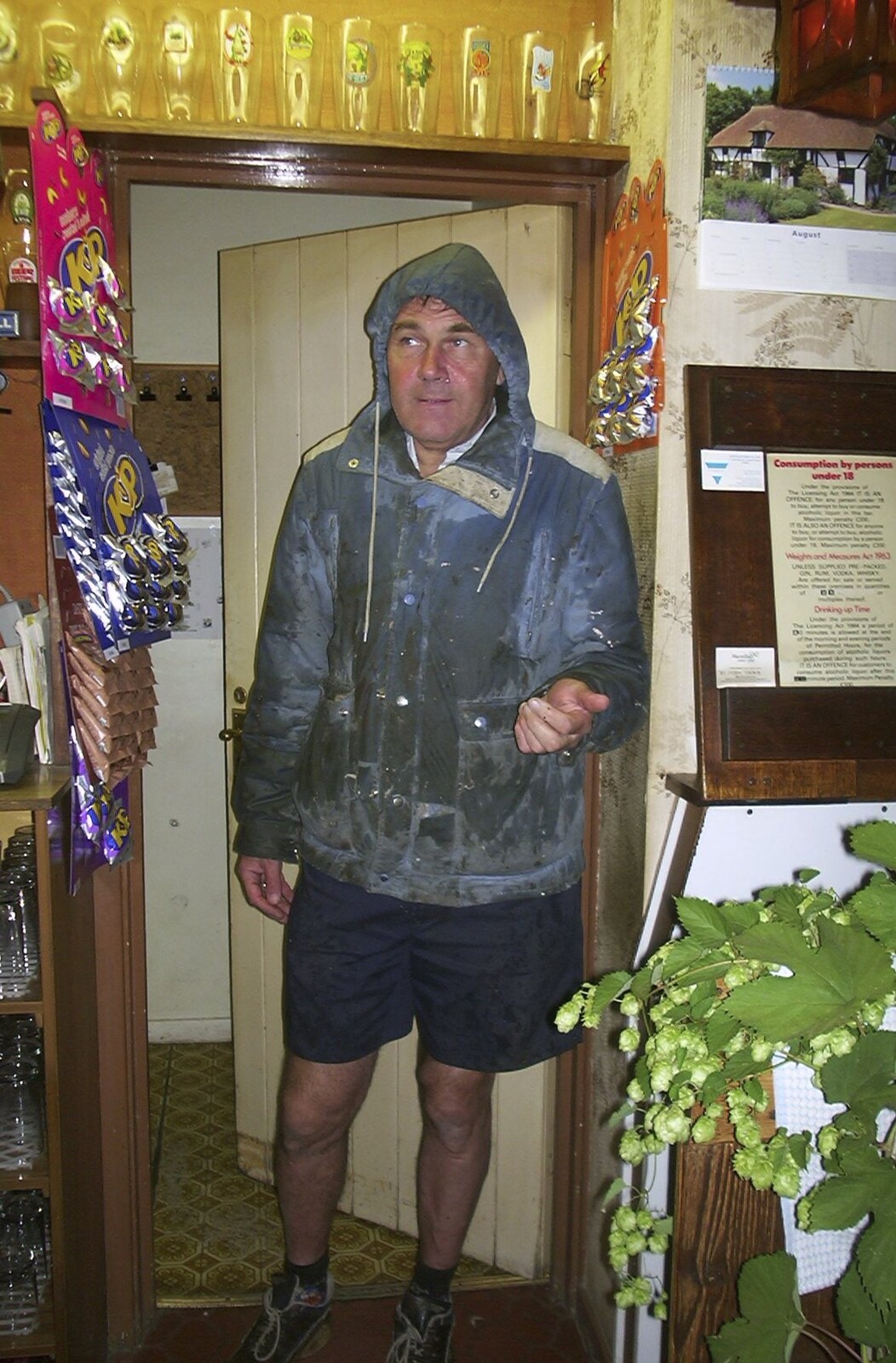 Alan gets a soaking from a passing shower from Weird Dudes on Shed and a Lost Weekend, Brome - 23rd August 2003