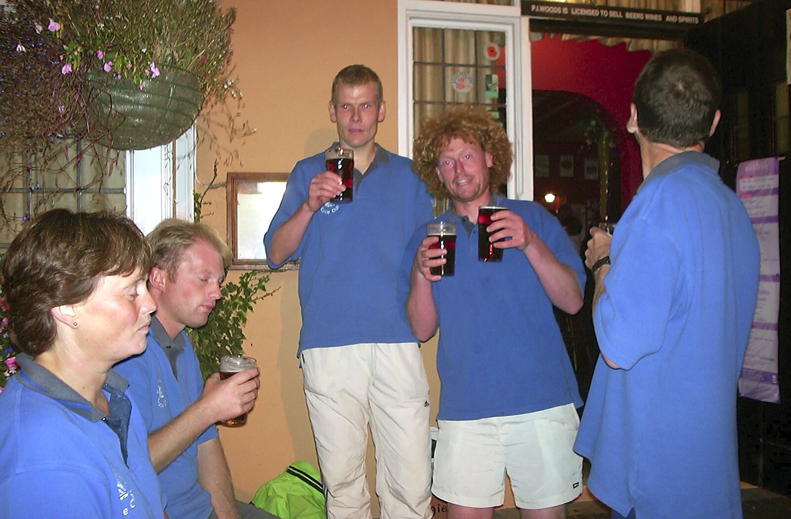 Wavy holds a couple of pints up from A Mellis Party and the BSCC at Wortham, Suffolk - 5th September 2003