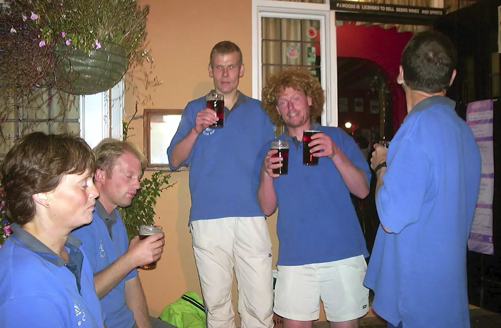 Wavy holds a couple of pints up, from A Mellis Party and the BSCC at Wortham, Suffolk - 5th September 2003