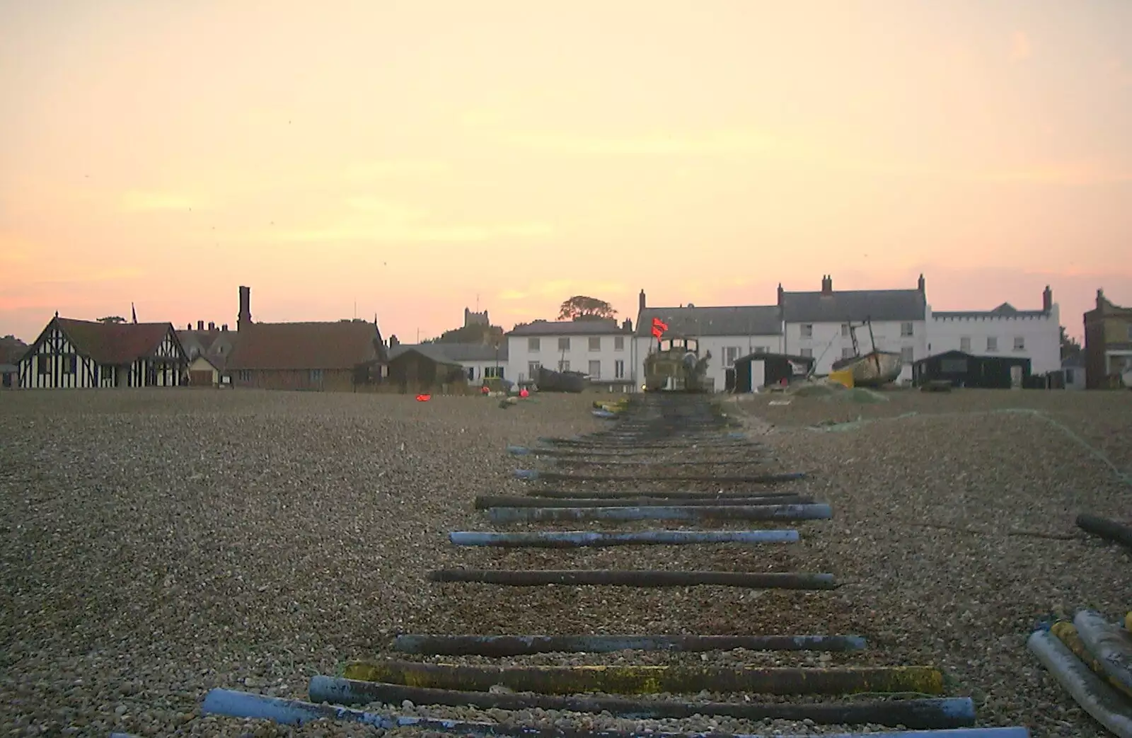 A rudimentary timber slipway down to the sea, from Fish and Chips on the Beach, Aldeburgh, Suffolk - 12th September 2003