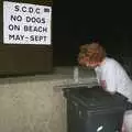 Wavy finds a handy bin to prop him up, Fish and Chips on the Beach, Aldeburgh, Suffolk - 12th September 2003