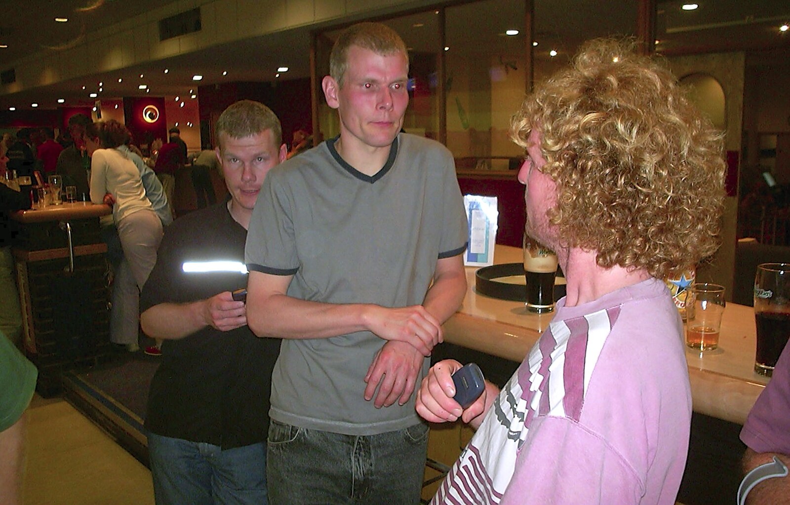 Mikey-P, Bill and Wavy at the bar from Ten Pin Bowling, Norwich, Norfolk - 13th September 2003