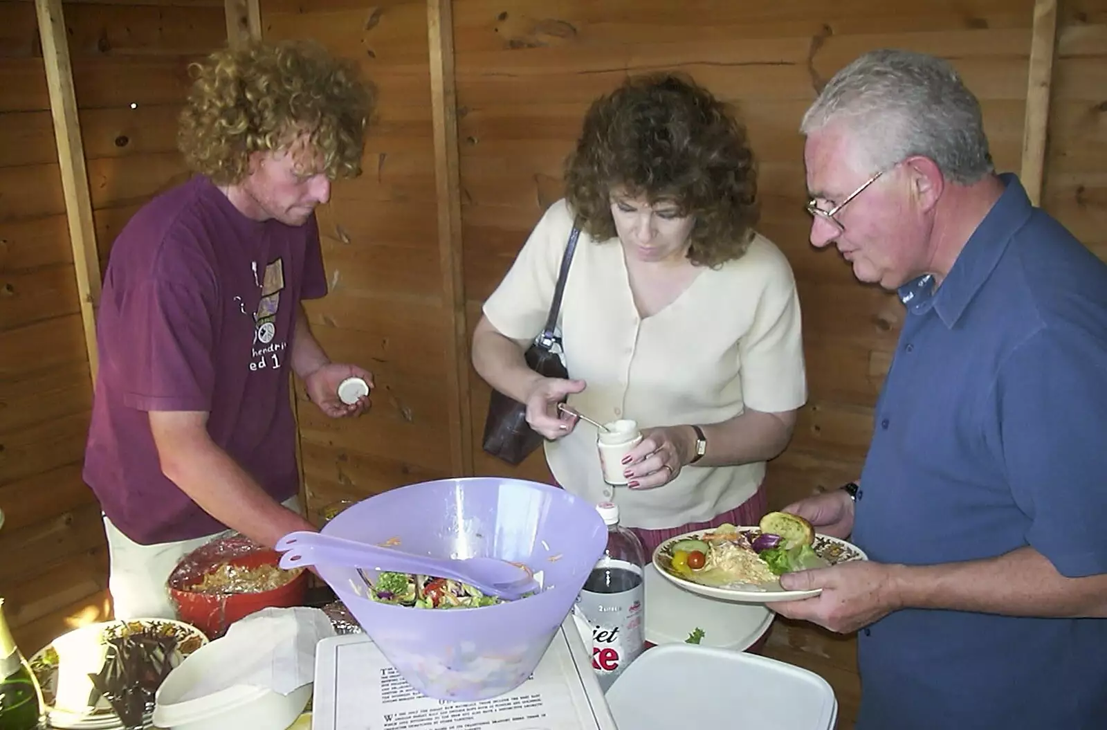 Denny and 'Bomber' Langdon get some salad in, from A Rabbit Barbeque, Dairy Farm, Thrandeston - 14th September 2003