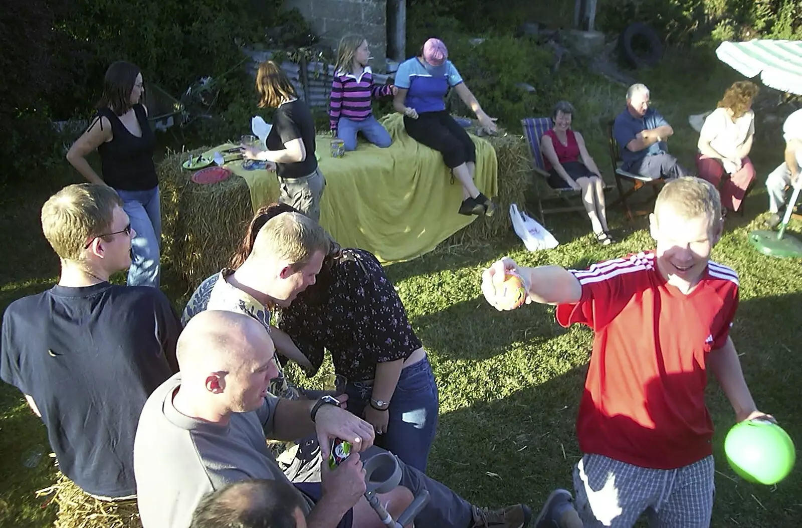 Bill waves a burger about, from A Rabbit Barbeque, Dairy Farm, Thrandeston - 14th September 2003