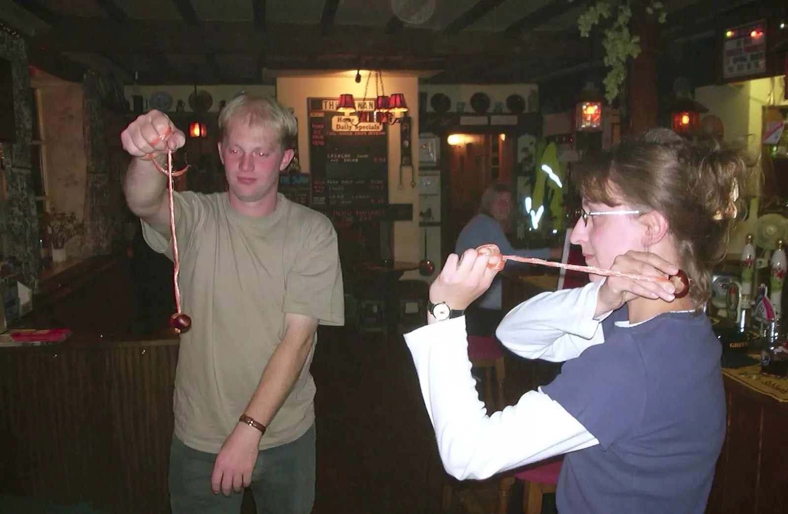 Paul gets ready for Suey's conker, from Dunston Hall and Conker Night at the Brome Swan, Suffolk and Norfolk - 5th October 2003