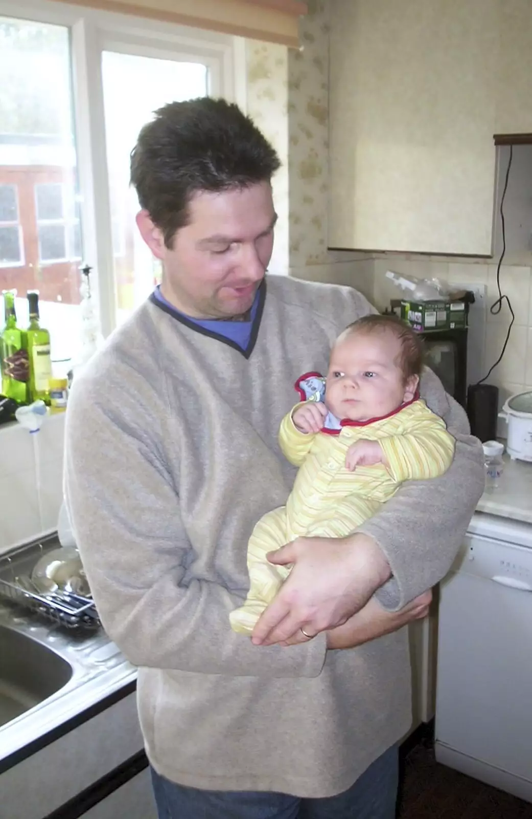 Sean with Rowan in the kitchen, from A New Forest Weekender, Hordle, Hampshire - 19th October 2003