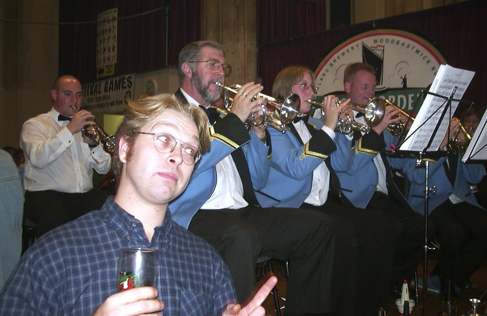 Marc points at the band from The Brome Swan at the Norwich Beer Festival, St. Andrew's Hall, Norwich - 29th October 2003