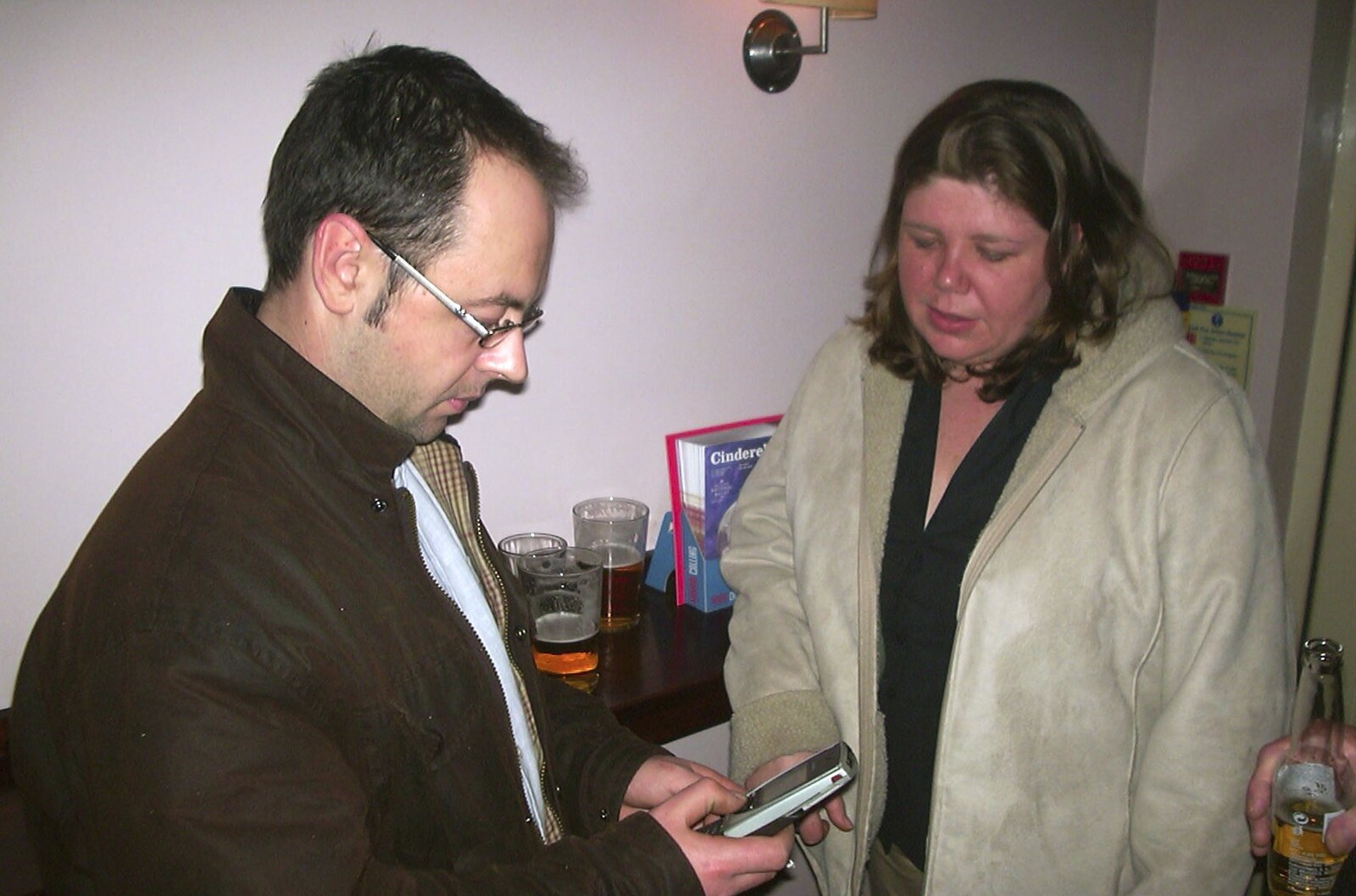 Matt checks his Nokia 7650 from Fireworks and Fairgrounds with Mikey P, Fair Green, Diss, Norfolk - 5th November 2003