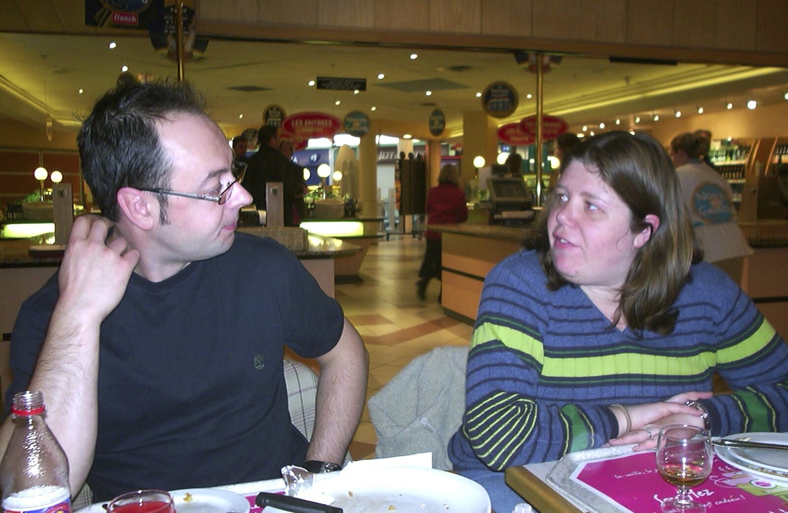 Matt and Sis in a café in France from Fireworks and Fairgrounds with Mikey P, Fair Green, Diss, Norfolk - 5th November 2003