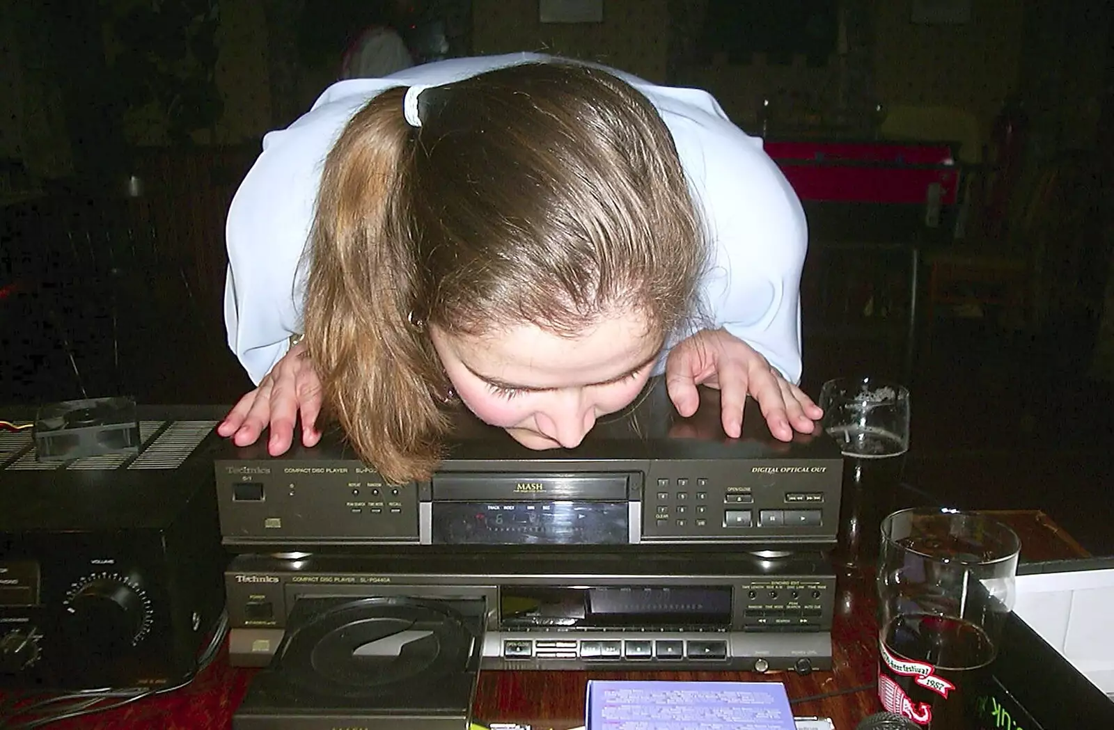 Claire inspects the tunes, from Twenty Years at The Swan Inn, Brome, Suffolk - 15th November 2003