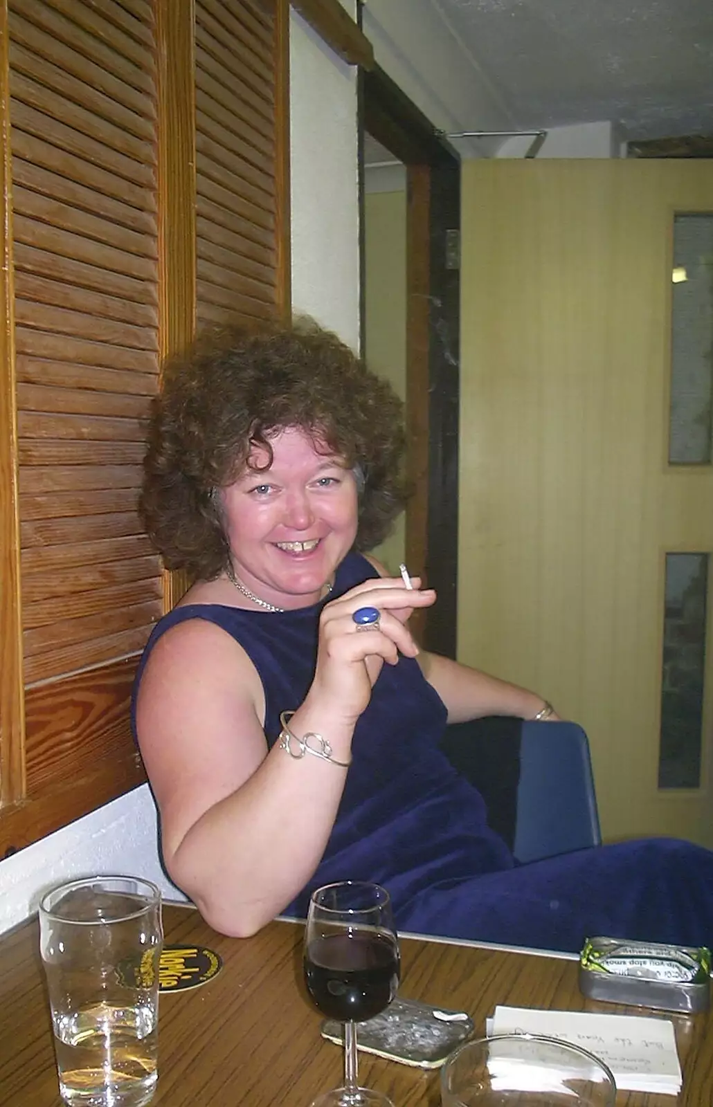 Jo has a ciggie, from The BBs and a Visit from Trotsky, Bressingham, Norfolk - 13th December 2003