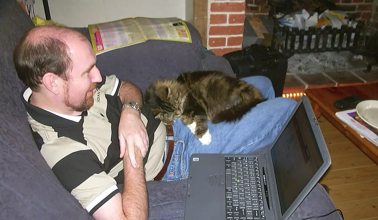 Dave does something on a laptop, from The BBs and a Visit from Trotsky, Bressingham, Norfolk - 13th December 2003