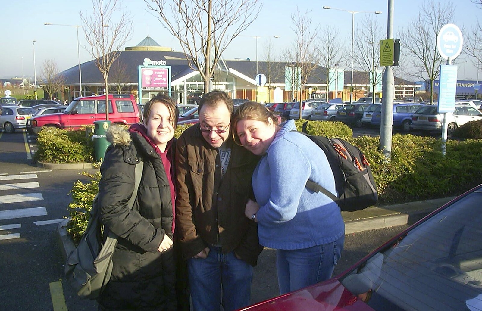 Debs, Matt and Sis at Moto services on the M4 from A Trip to Plymouth, Devon - 18th December 2003