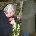 Flowers are adjusted, Sis's Nearly-Christmas Wedding, Meavy, Dartmoor - 20th December 2003