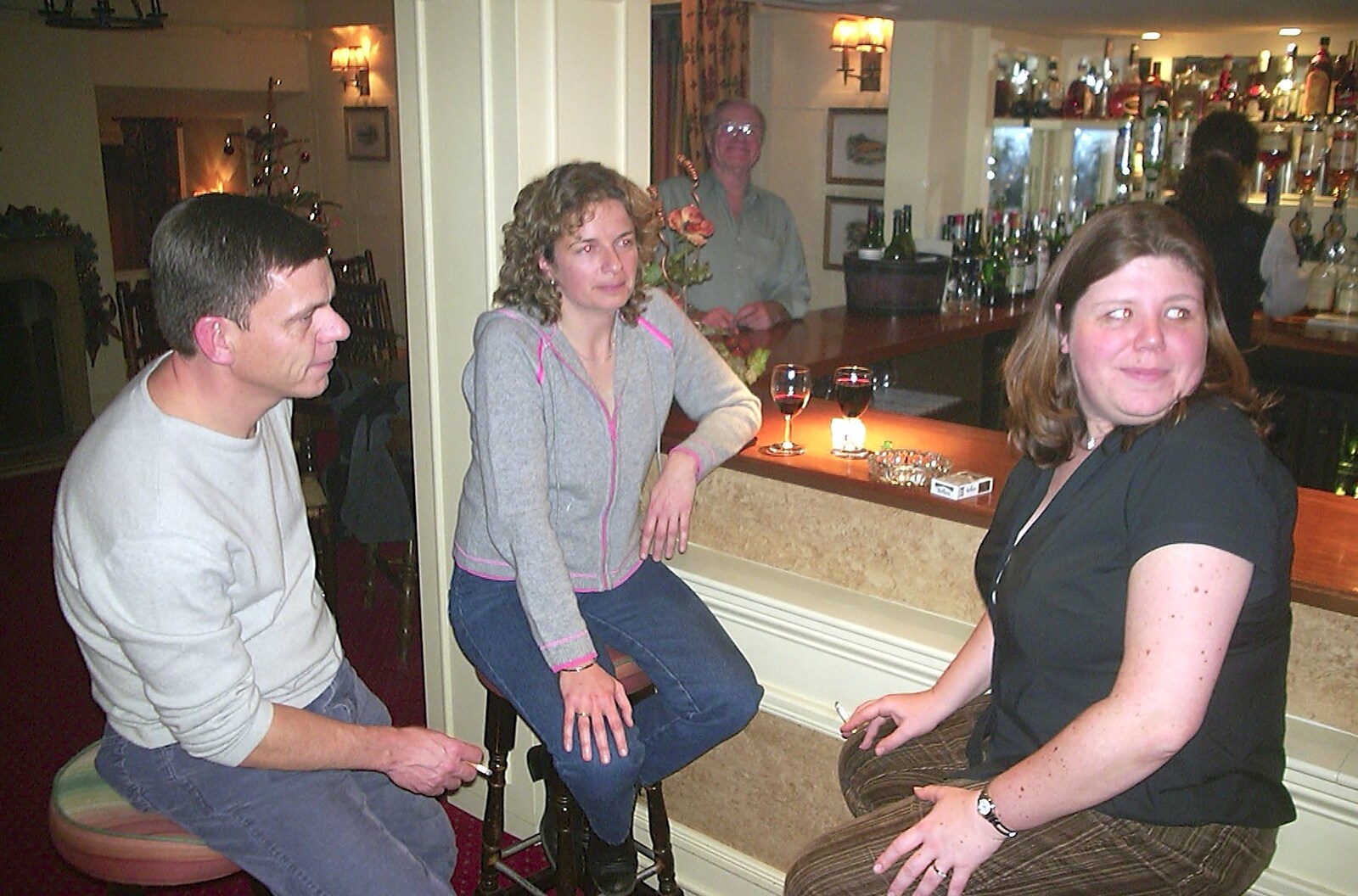 Sis at the bar from Sis's Nearly-Christmas Wedding, Meavy, Dartmoor - 20th December 2003
