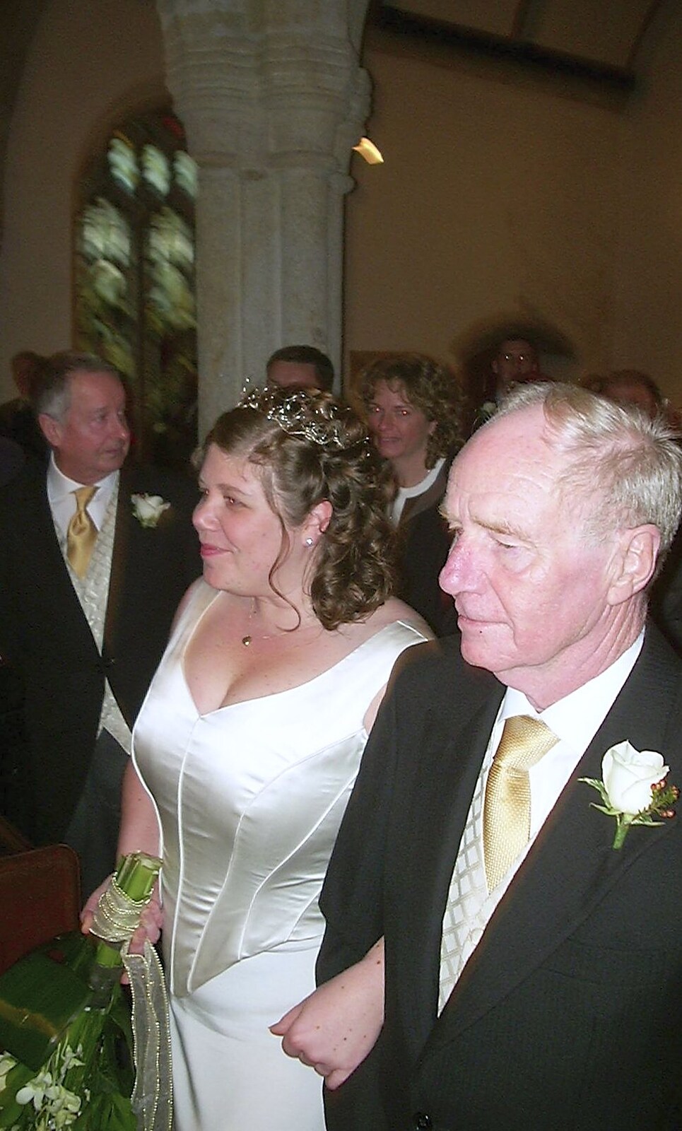 The Old Chap walks Sis down the aisle from Sis's Nearly-Christmas Wedding, Meavy, Dartmoor - 20th December 2003