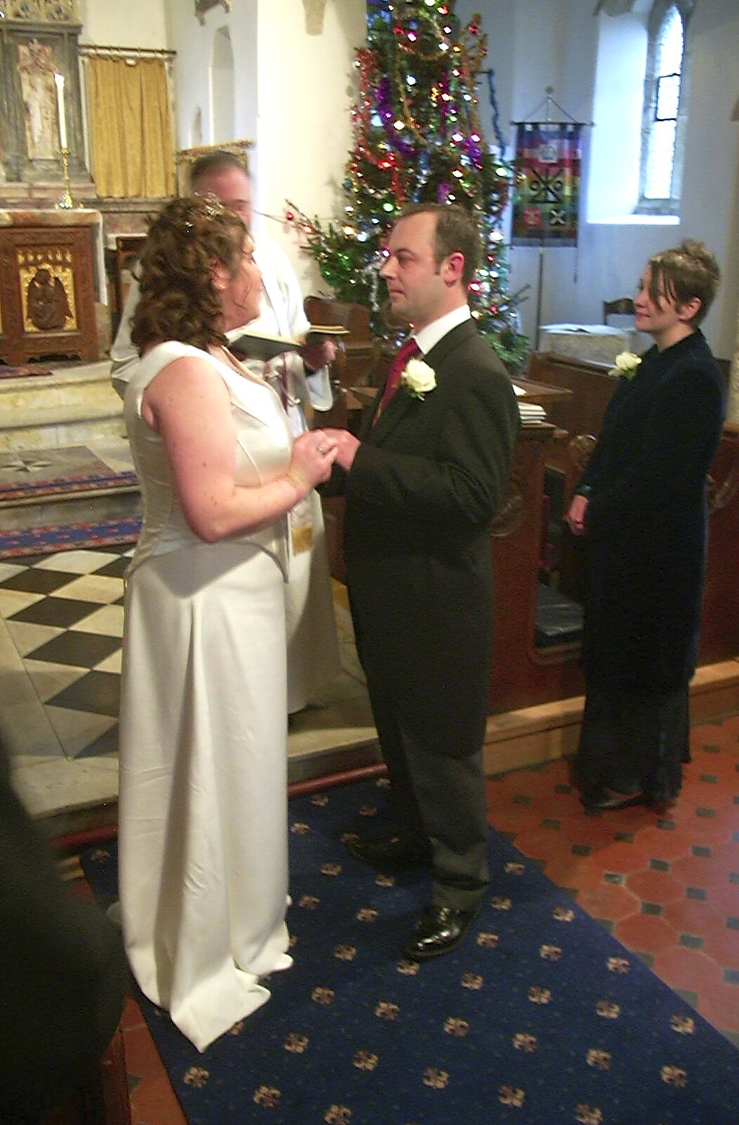 Sis and Matt exchange vows from Sis's Nearly-Christmas Wedding, Meavy, Dartmoor - 20th December 2003