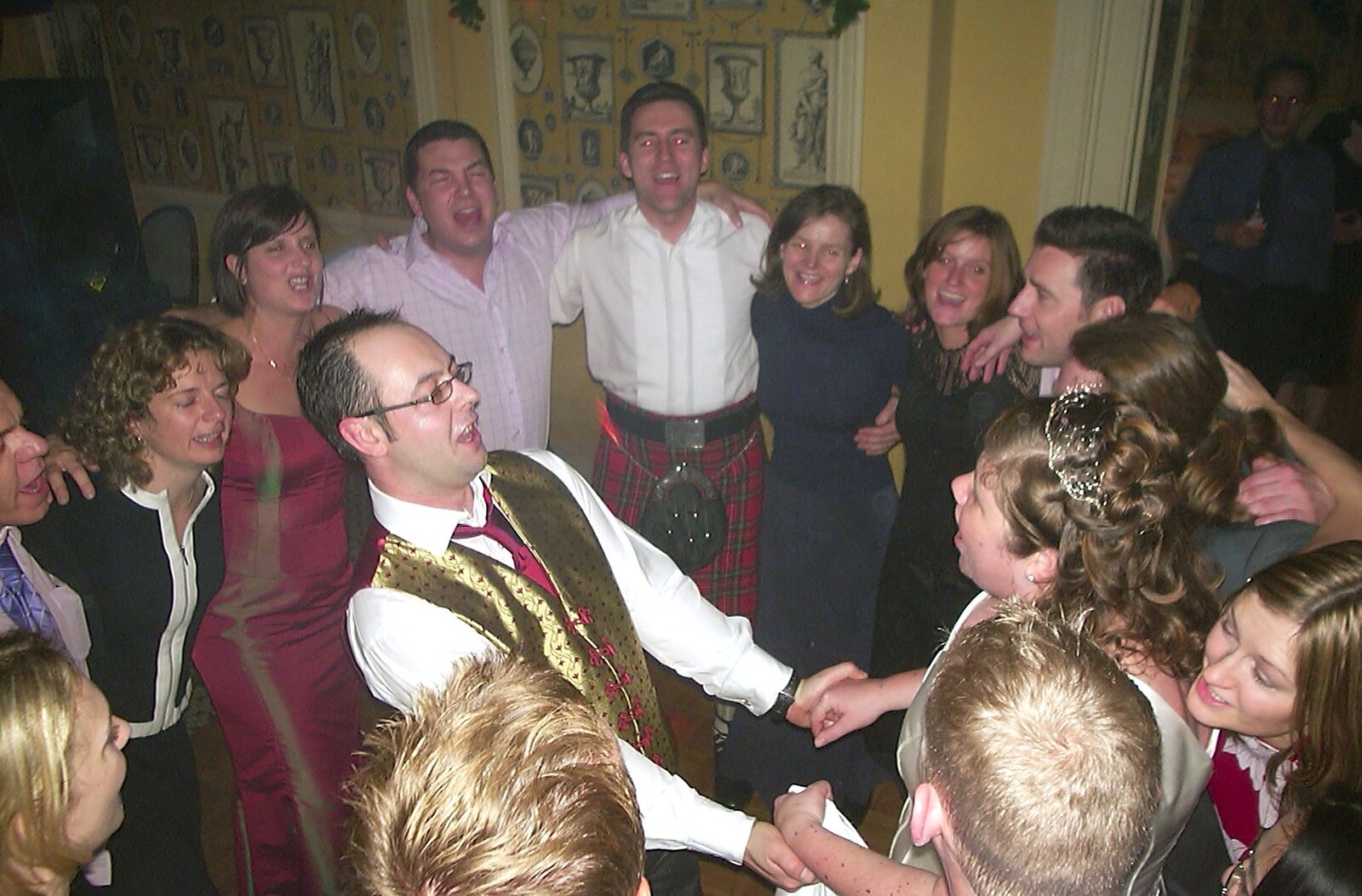 Dancing in a circle from Sis's Nearly-Christmas Wedding, Meavy, Dartmoor - 20th December 2003