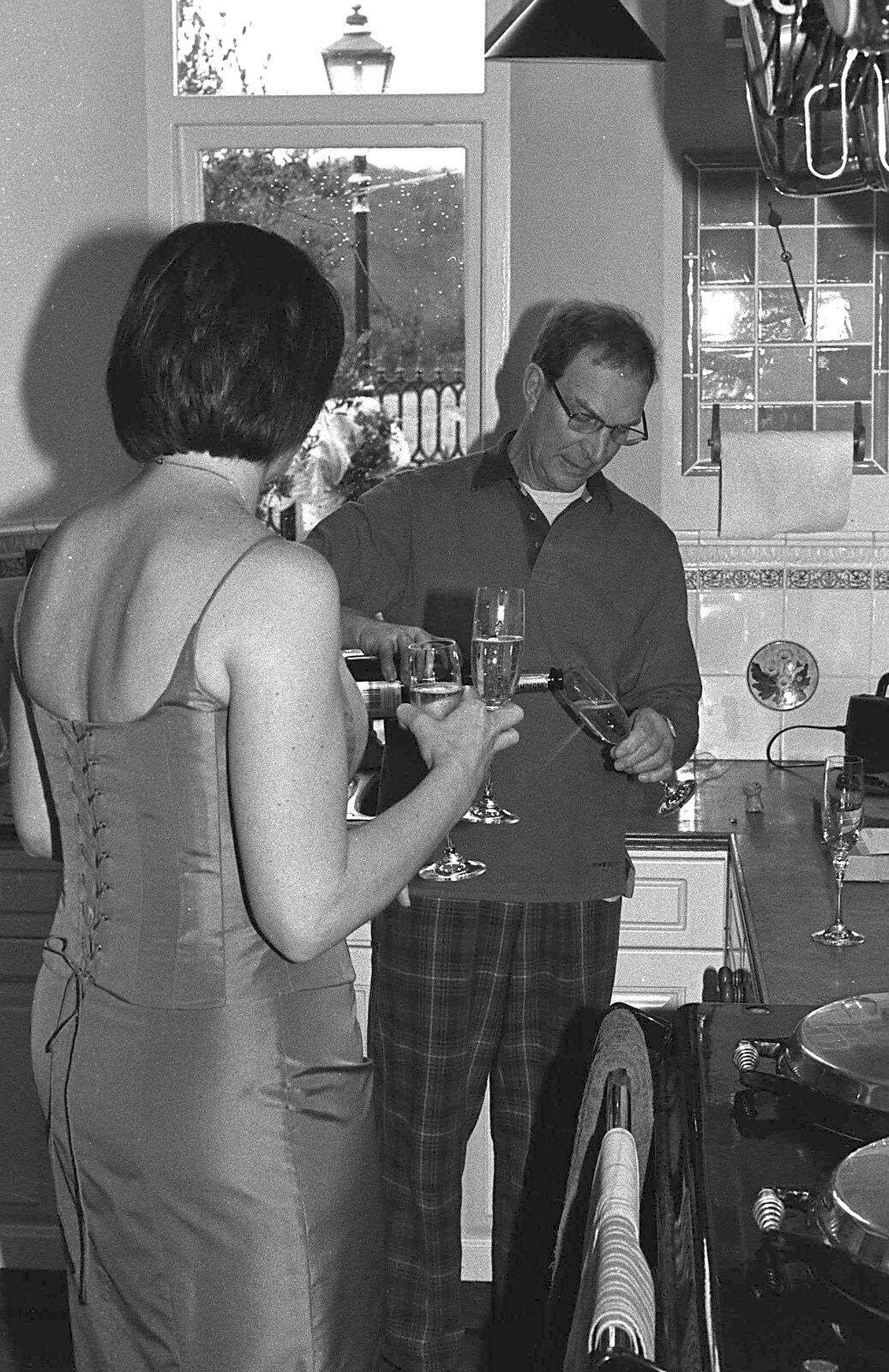 Mike pours a wedding-morning glass of fizz from Sis's Nearly-Christmas Wedding, Meavy, Dartmoor - 20th December 2003