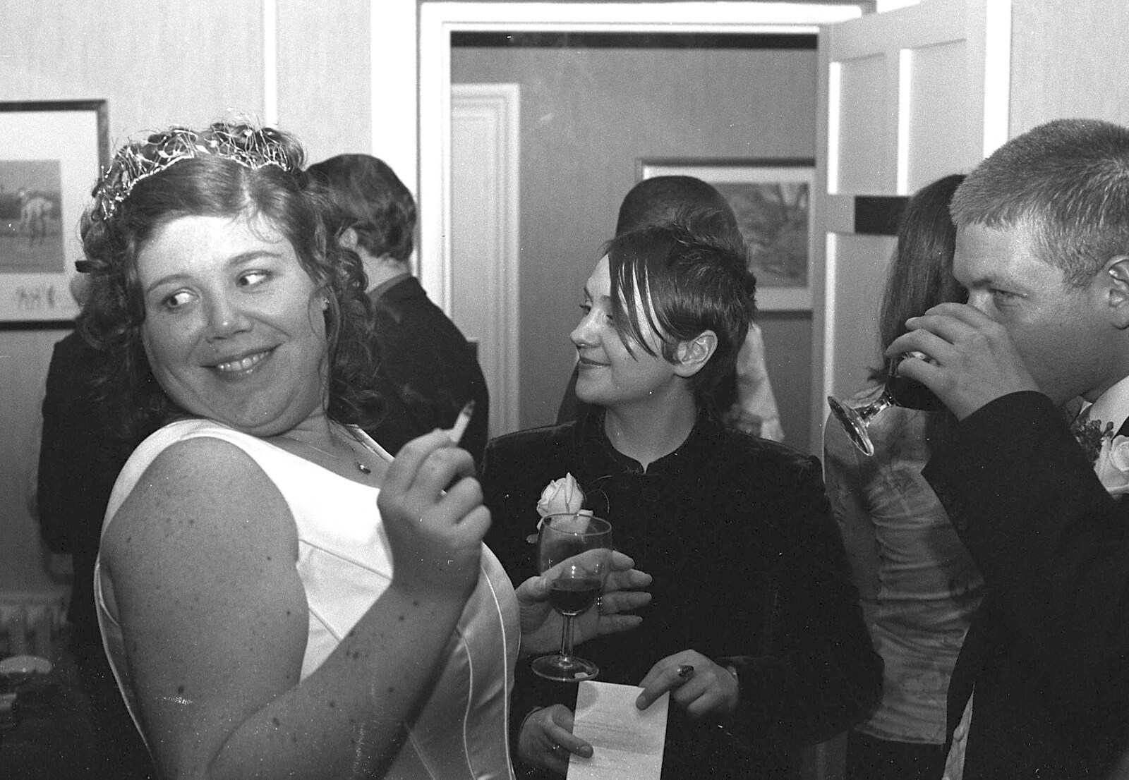 Sis has a quick ciggie from Sis's Nearly-Christmas Wedding, Meavy, Dartmoor - 20th December 2003