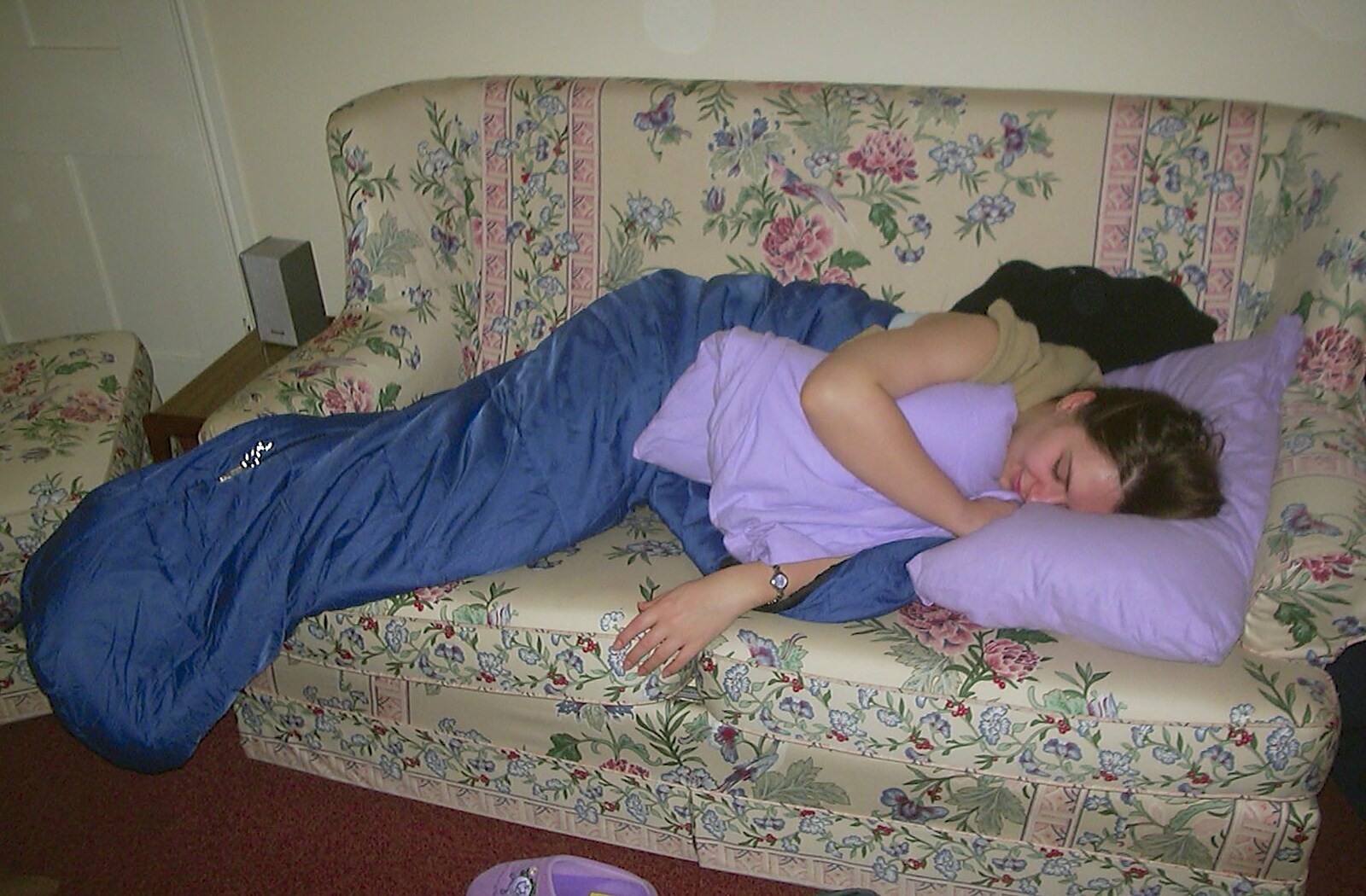 Jess is asleep on the sofa from A Chinese-themed Murder Mystery, Eye, Suffolk - 7th February 2004