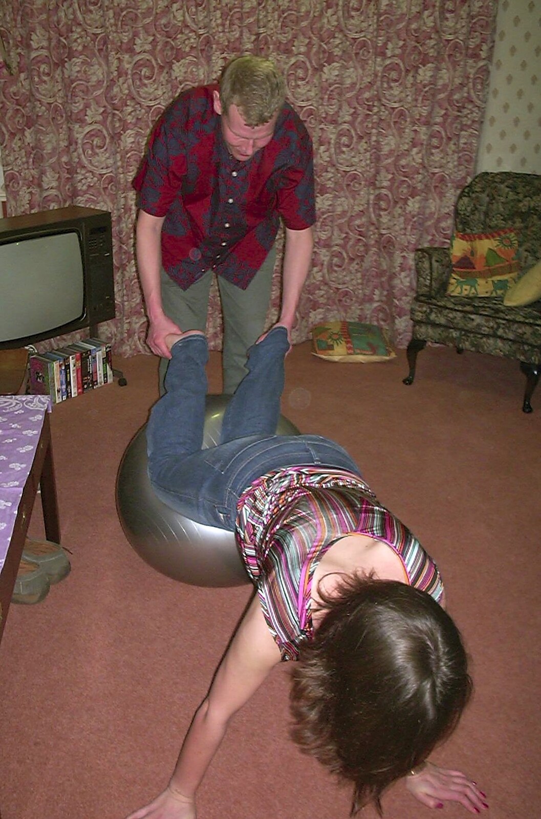 Jen becomes a wheelbarrow from Jess and Jen's Party, Pulham St. Mary, Norfolk - 28th February 2004