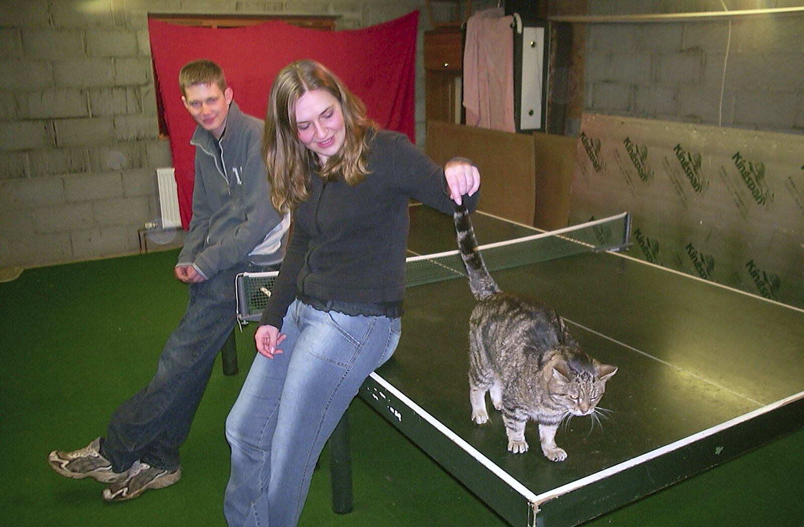Sophie the cat is on the table-tennis table from Jess and Jen's Party, Pulham St. Mary, Norfolk - 28th February 2004