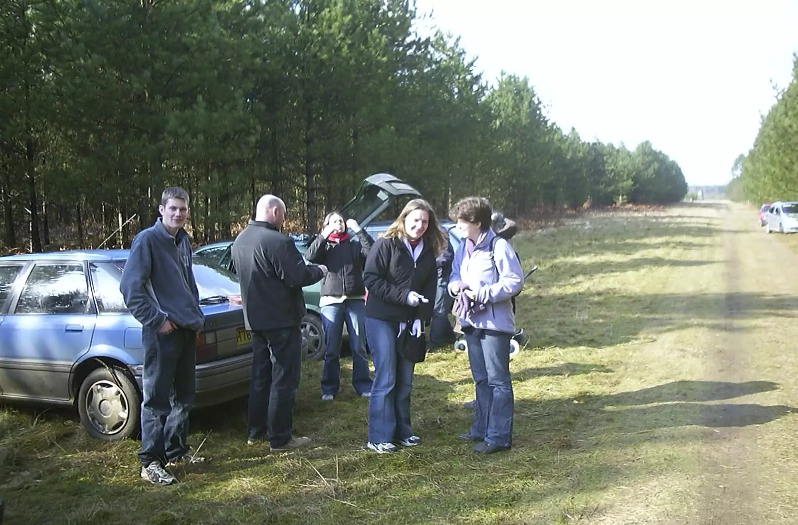 We meet up in the forest, from A day at the Husky Races, Lakenheath, Suffolk - 29th February 2004