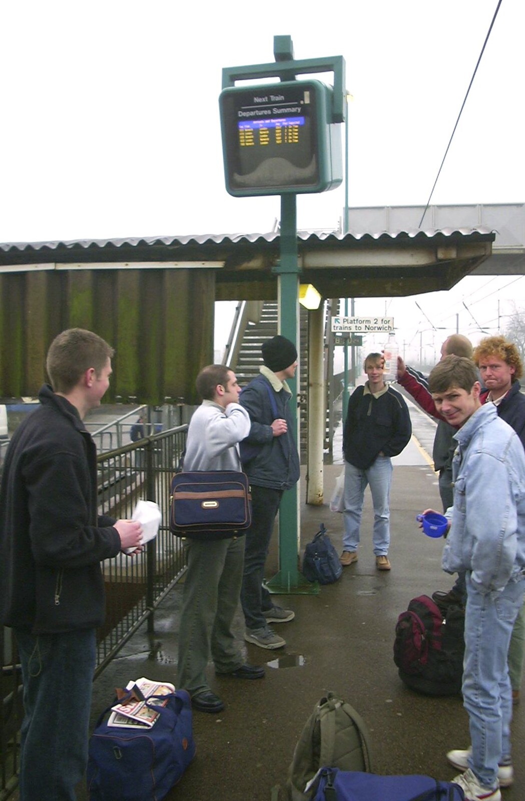 The stag-weekend gang at Diss station from Mikey-P's Stag Weekend, Amsterdam, Netherlands - 5th March 2004