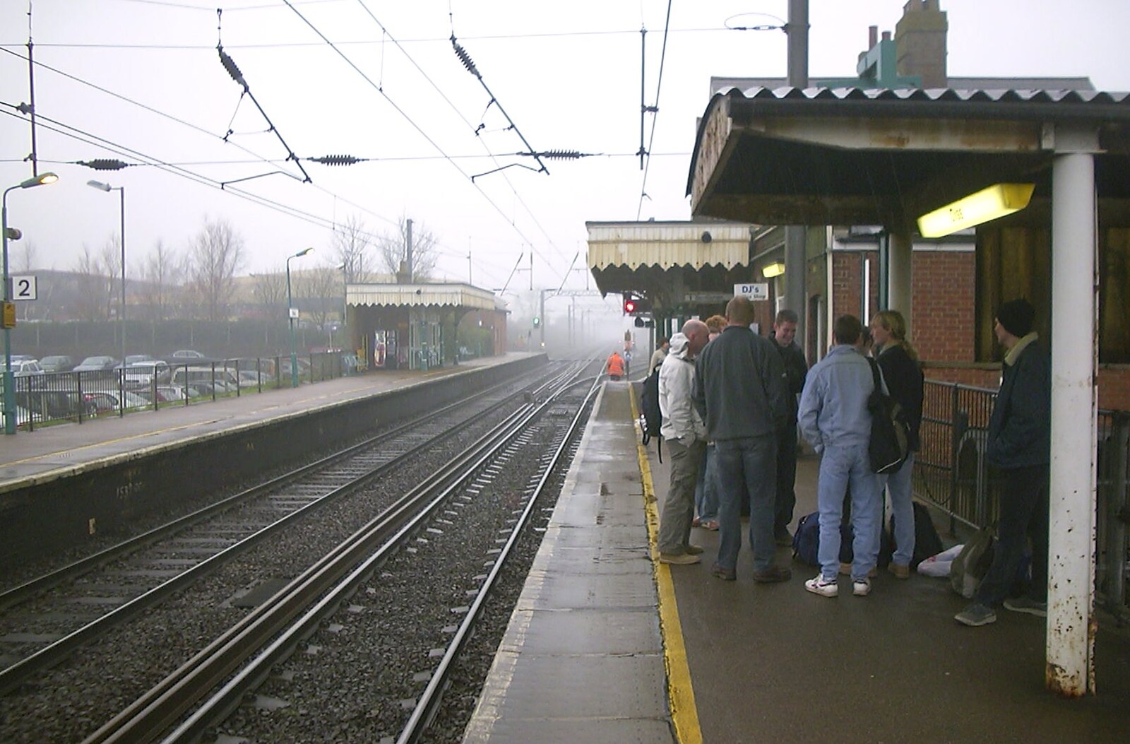 A misty early morning on the platform at Diss from Mikey-P's Stag Weekend, Amsterdam, Netherlands - 5th March 2004