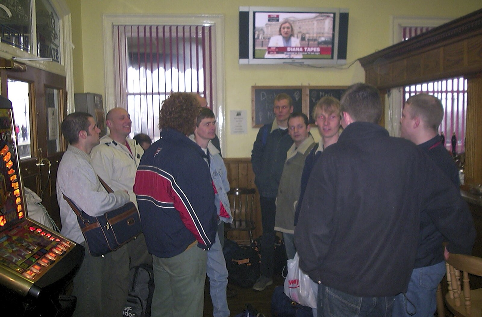We have a quick beer at Manningtree station from Mikey-P's Stag Weekend, Amsterdam, Netherlands - 5th March 2004