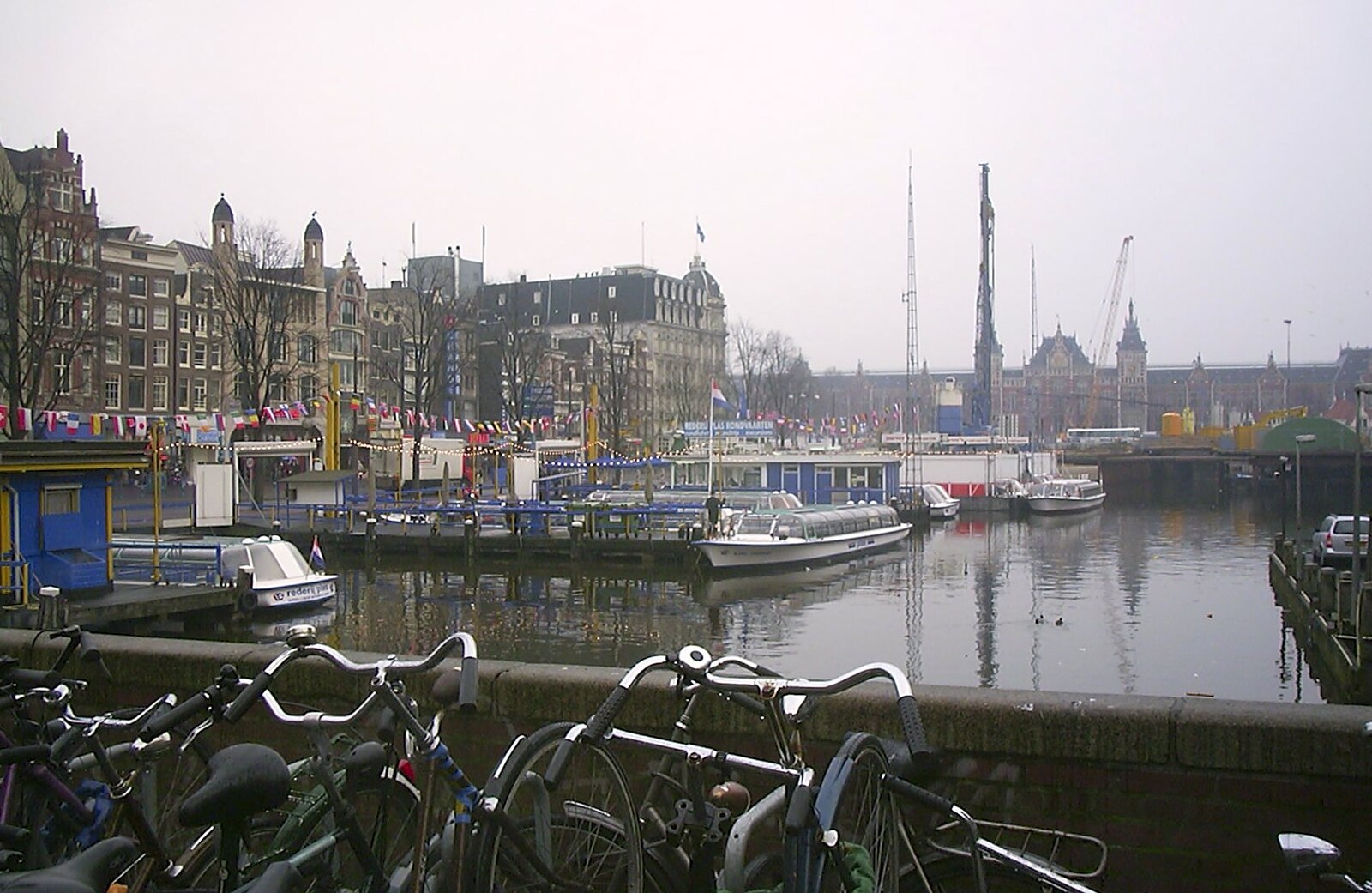 Looking over Damrak towards Centraal Station from Anne Frank, Markets and Mikey-P's Stag Do, Amsterdam, Netherlands - 6th March 2004