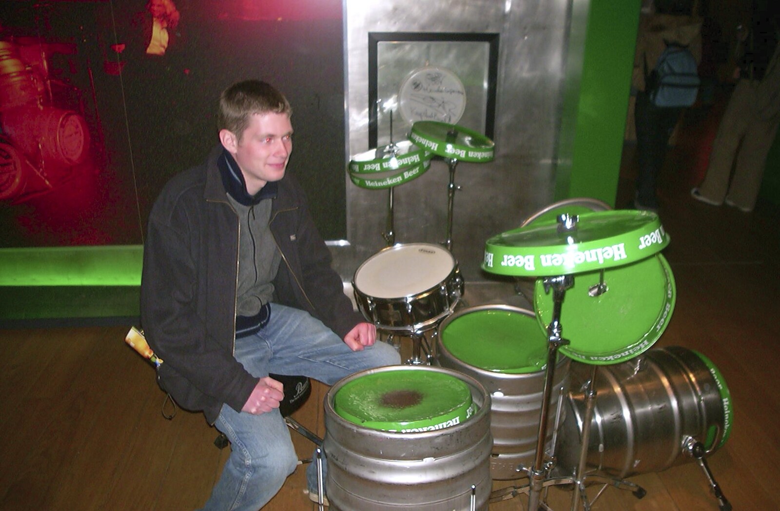 Phil on a Heineken drum kit from Anne Frank, Markets and Mikey-P's Stag Do, Amsterdam, Netherlands - 6th March 2004