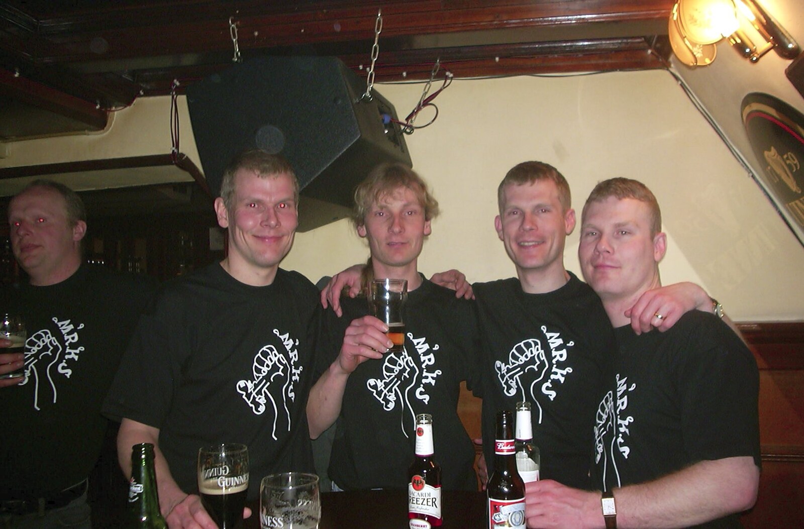 The boys with stag teeshirts on from Anne Frank, Markets and Mikey-P's Stag Do, Amsterdam, Netherlands - 6th March 2004