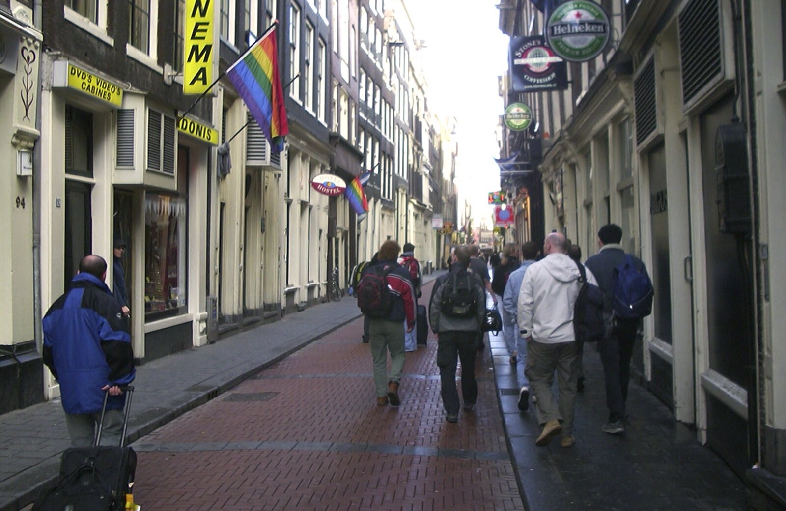 We check out of Durty Nelly's from Anne Frank, Markets and Mikey-P's Stag Do, Amsterdam, Netherlands - 6th March 2004