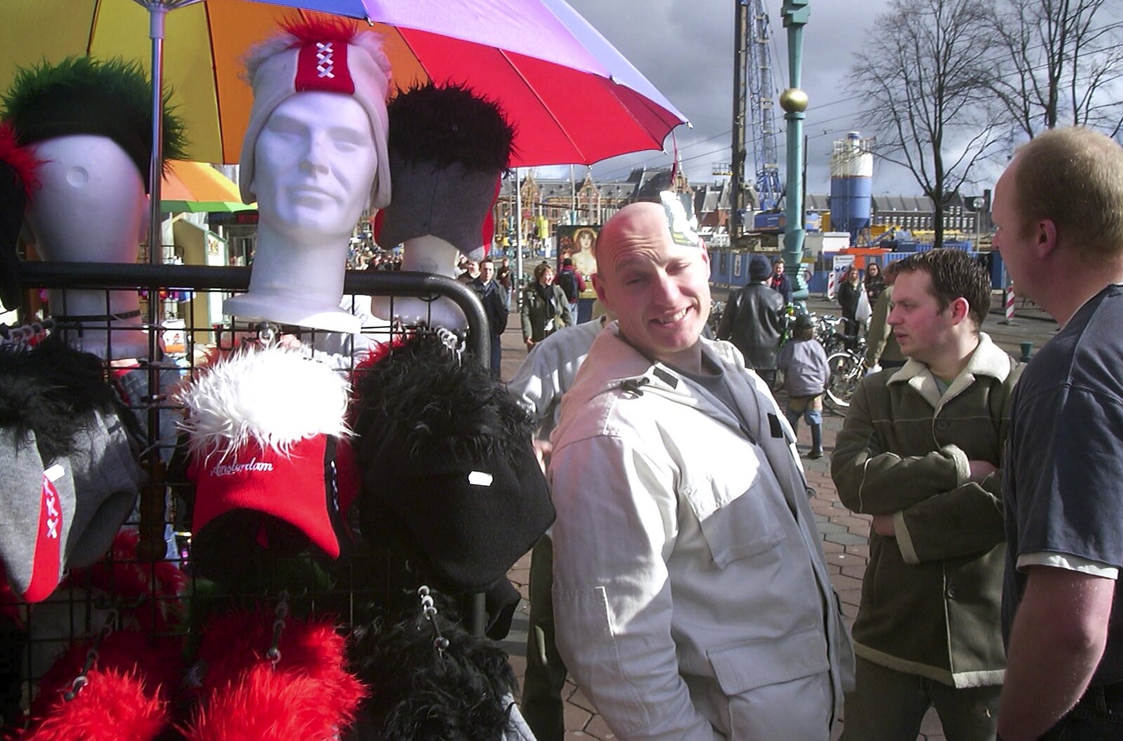 Gov looks at hairy hats from Anne Frank, Markets and Mikey-P's Stag Do, Amsterdam, Netherlands - 6th March 2004