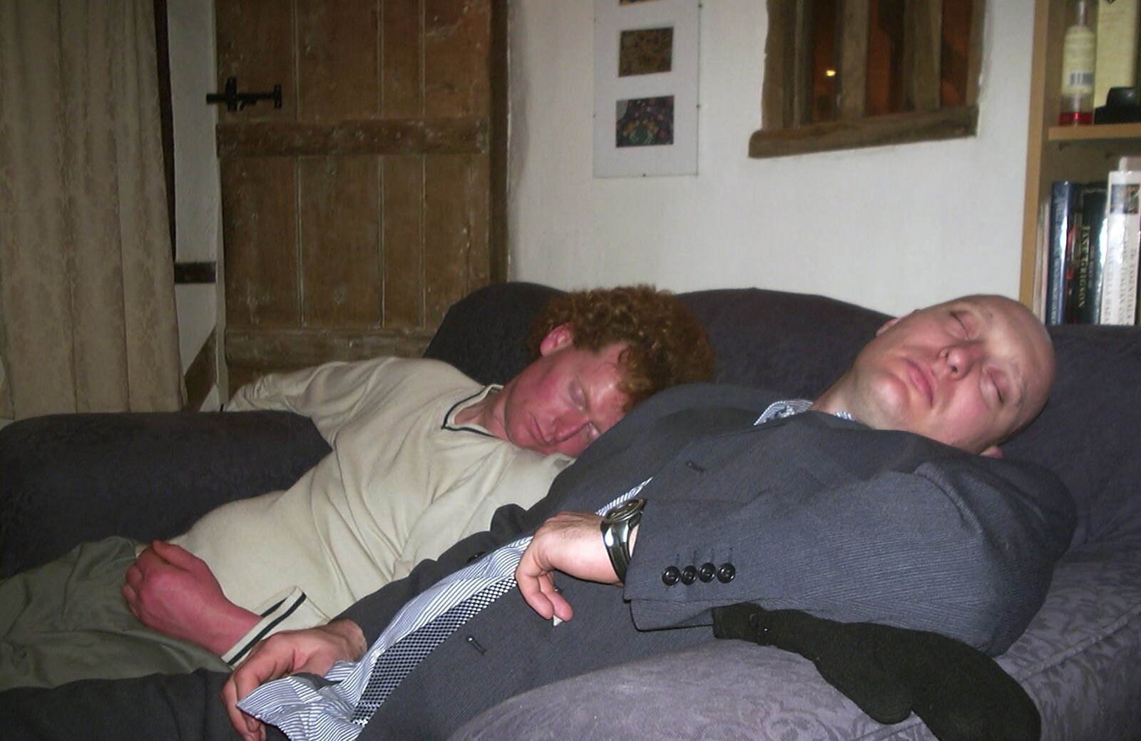 Wavy and Gov asleep from Mikey-P and Clare's Wedding Reception, Brome Grange, Suffolk - 20th March 2004