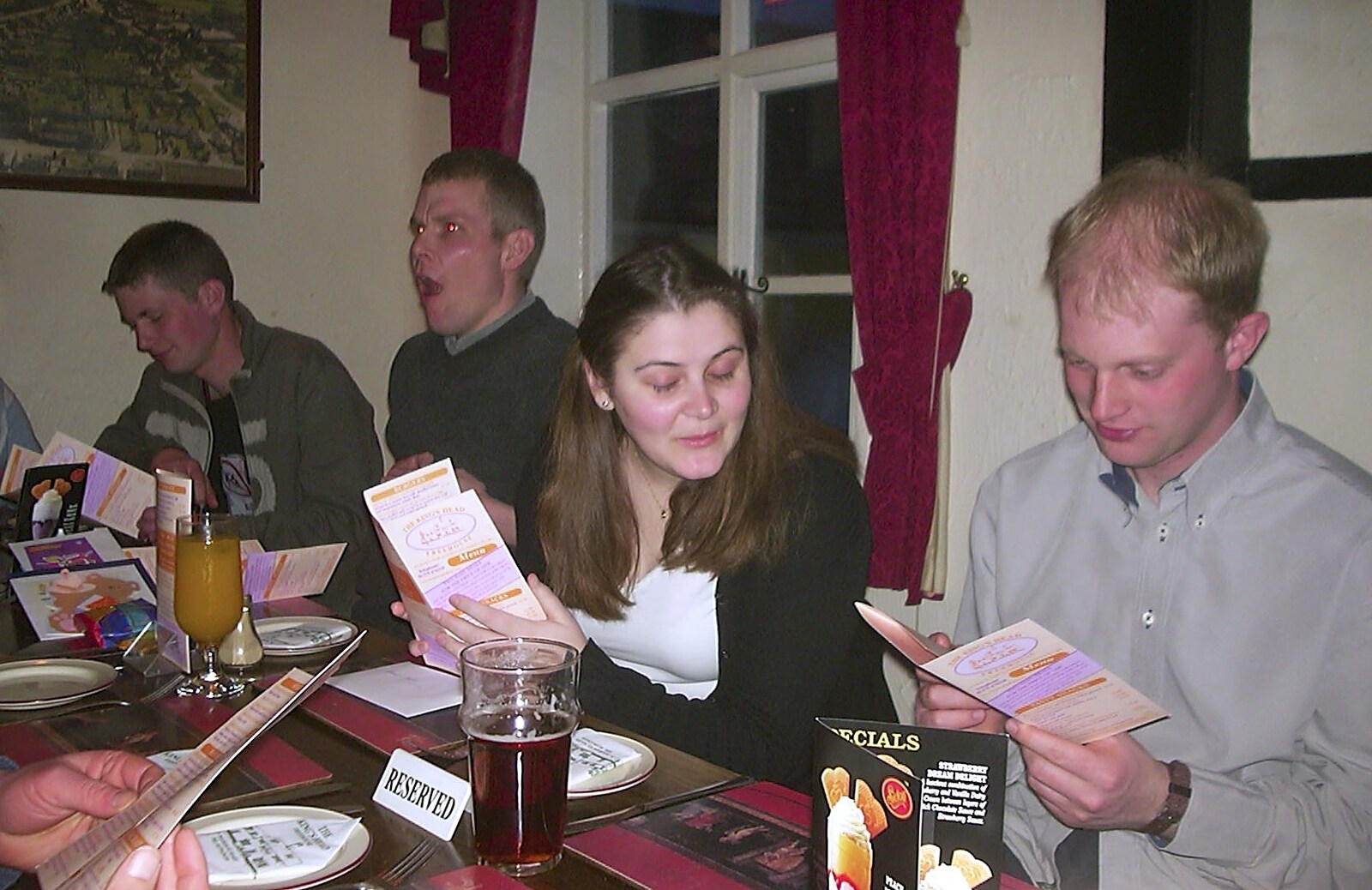 Bill yawns as menus are consulted from Jess's Birthday Do, The King's Head, Pulham St Mary, Norfolk - 3rd April 2004